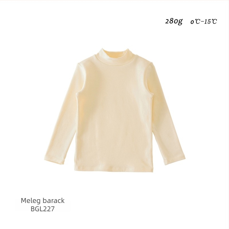Koreai stílusú gyerek alapréteg hosszú ujjú felső, 95% pamut, bolyhosított puha felület, kapucni nélküli, egyszínű, tél-ősz-tavasz