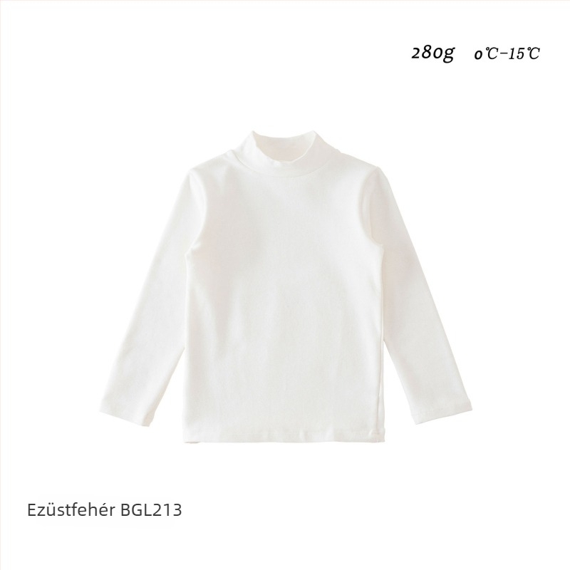 Koreai stílusú gyerek alapréteg hosszú ujjú felső, 95% pamut, bolyhosított puha felület, kapucni nélküli, egyszínű, tél-ősz-tavasz