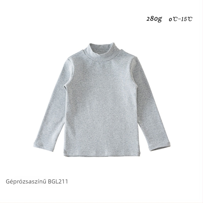 Koreai stílusú gyerek alapréteg hosszú ujjú felső, 95% pamut, bolyhosított puha felület, kapucni nélküli, egyszínű, tél-ősz-tavasz