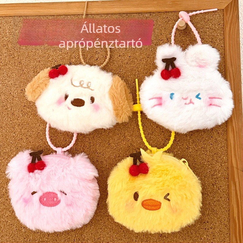 Plüss anyagú érmés pénztárca, rajzfilm mintával, laza utazási stílus, 1 hajtás, súly 14 g