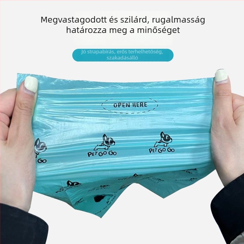 JUNGU Biológiailag lebomló kutya- és macska ürülék-zacskók, folyamatos tekercs, vastított HDPE+EPI anyag