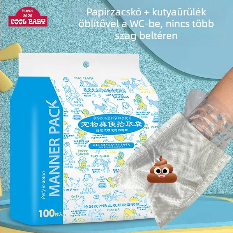 Kétsoros, vastagított kutyaürülék-tasakok, egyszer használatos, biológiailag lebomló, sétákhoz