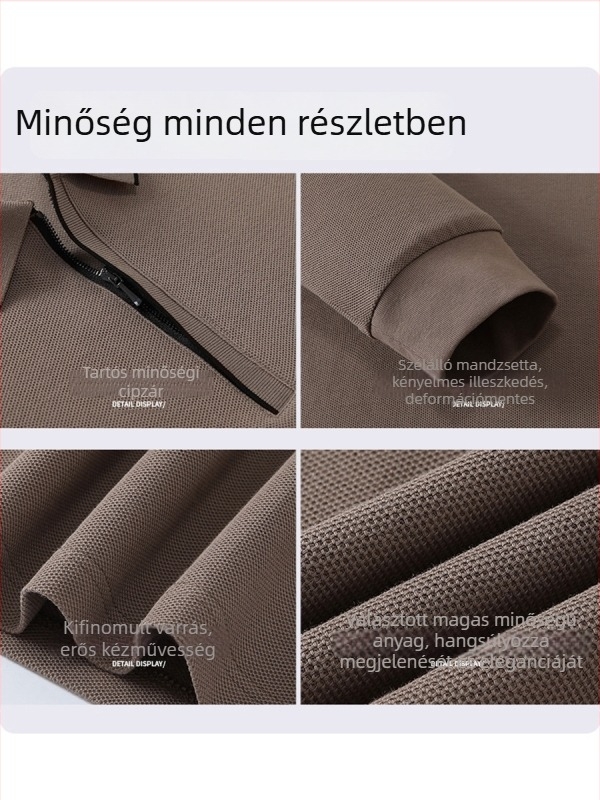 Félcipzáros férfi polo hosszú ujjú, 96%+ hosszú szálú pamut, 300 g nehéz, egyszínű