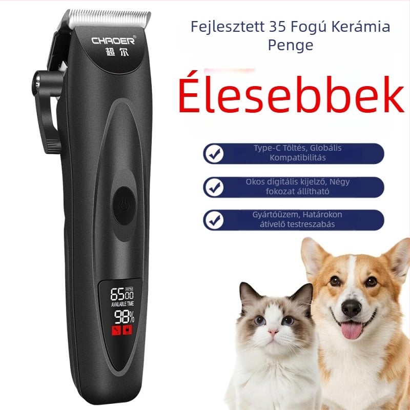 Háziállatok LCD-kijelzős elektromos grooming vágó, CHAOER ABS ház, modell C113, négy sebesség