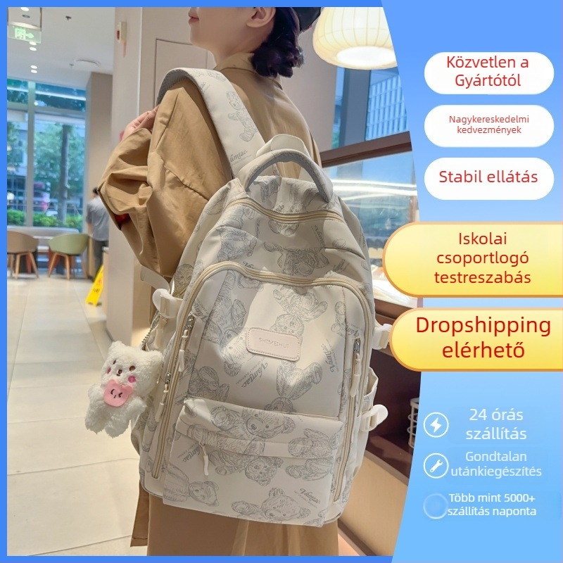 Iskolai hátizsák nylonból, városi minimalistát stílus, anime karikatúra mintázat, légpárnás vállpántok, poliészter bélés
