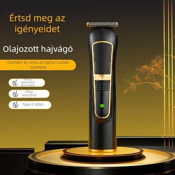 Elektromos hajvágó brush motorral, rozsdamentes acél pengékkel, beépített 500–800 mAh akkumulátor, USB töltés, zajszint 36 dB alatt