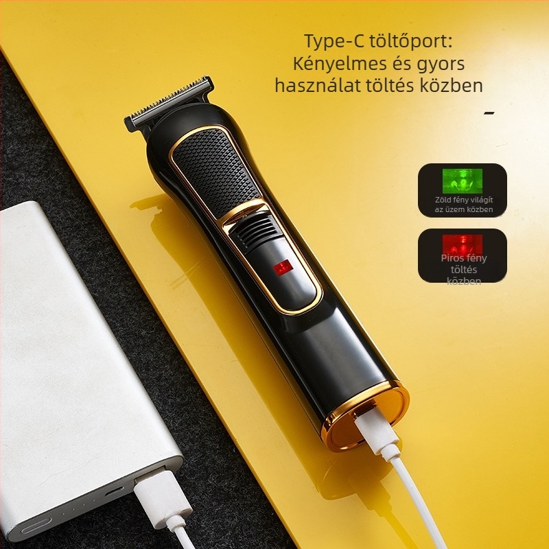 Elektromos hajvágó brush motorral, rozsdamentes acél pengékkel, beépített 500–800 mAh akkumulátor, USB töltés, zajszint 36 dB alatt