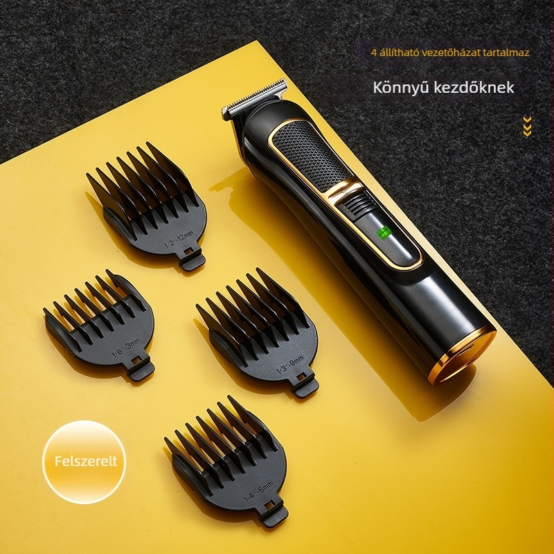 Elektromos hajvágó brush motorral, rozsdamentes acél pengékkel, beépített 500–800 mAh akkumulátor, USB töltés, zajszint 36 dB alatt