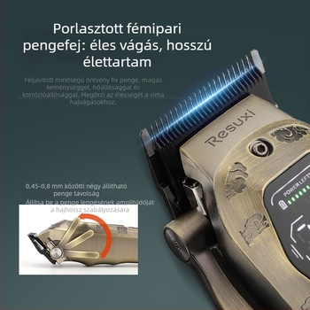Resuxi hajvágó készülék por alapú metallurgiai vágófejjel, újratölthető, nagy LCD kijelző, kefés motor, rozsdamentes acél pengéje, beépített akkumulátor 1200–2000 mAh
