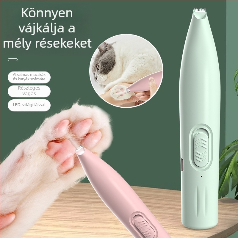 Elektronikus állat szőrnyíró LED világítással macskáknak és kutyáknak — ABS és rozsdamentes acél szerkezet, márka Three Southern One Wood, tappancsok nyírására.