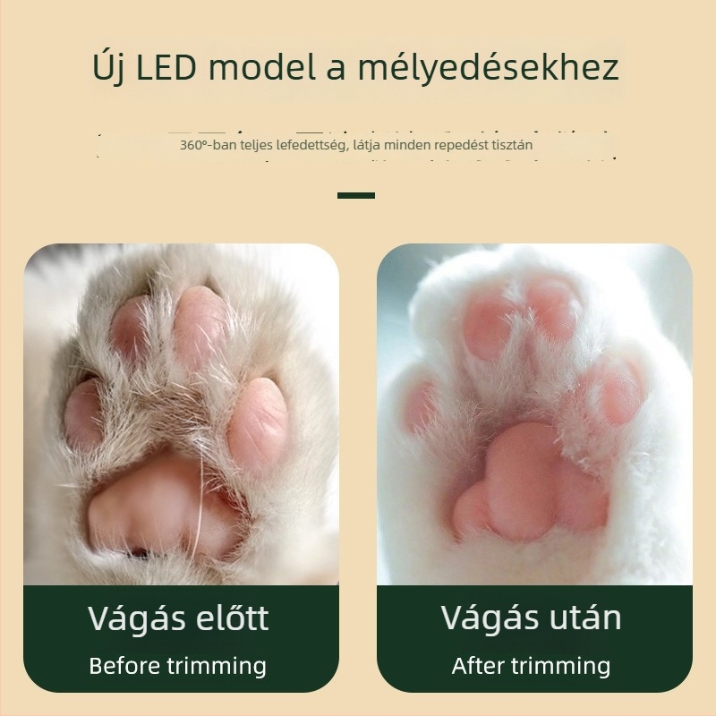 Elektronikus állat szőrnyíró LED világítással macskáknak és kutyáknak — ABS és rozsdamentes acél szerkezet, márka Three Southern One Wood, tappancsok nyírására.