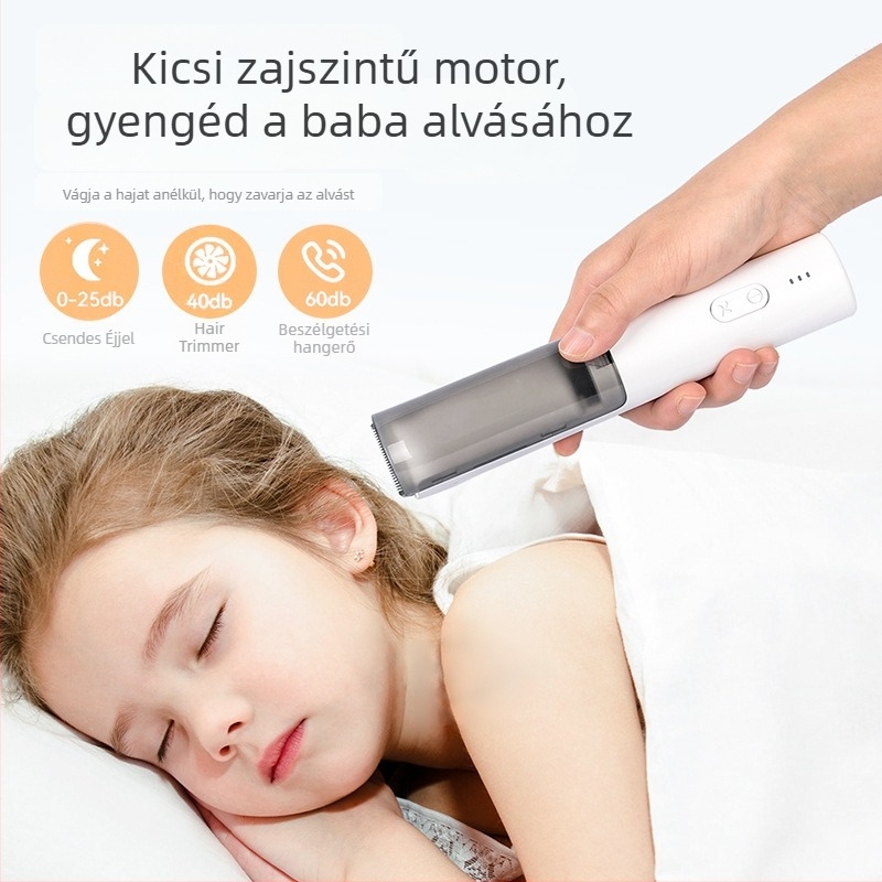 HC-W008 babafejvágó, rendkívül halk motorral, vízálló, beépített akkumulátorral, kerámia pengékkel, üzemidő 0–1 óra