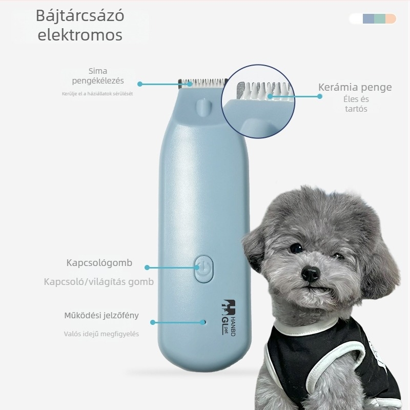 Elektromos kisállat-trimmer macskák és kutyák számára – Anyag: ABS+kerámia+rozsdamentes acél 301; Csendes működés világítással