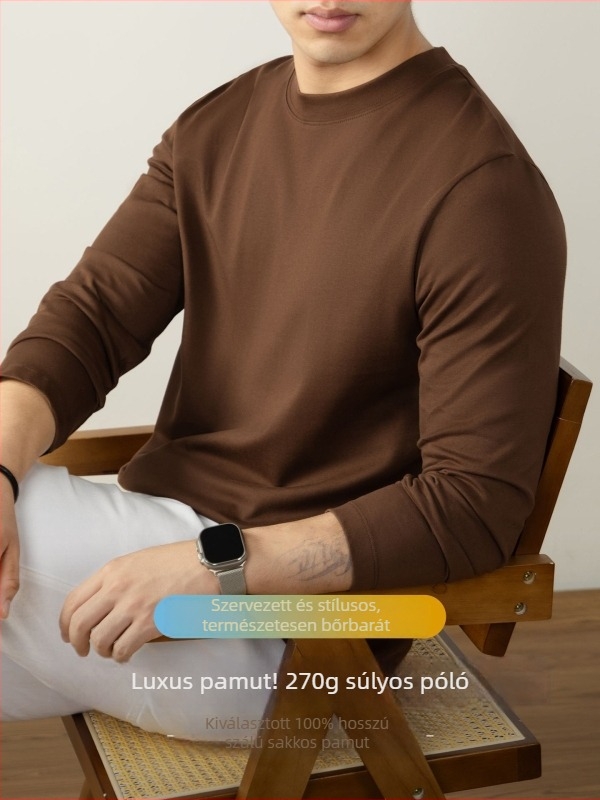 270 g nehéz, 100% fésült pamut hosszú ujjú férfi póló, kerek nyak, őszi-téli viselet