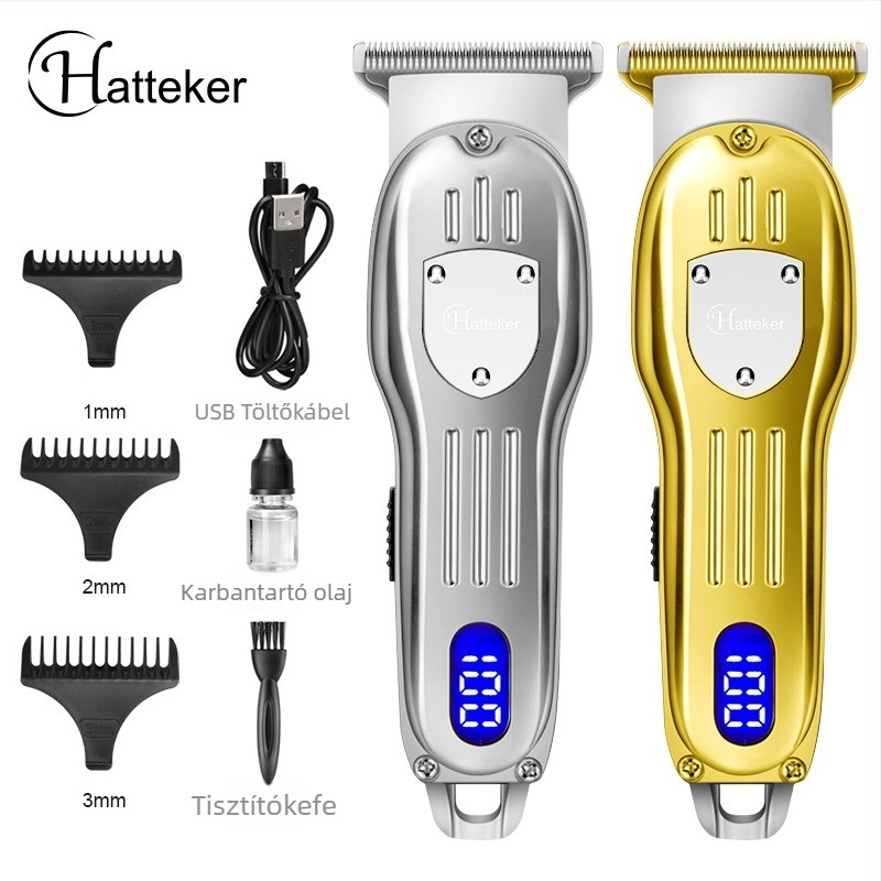 Hajvágó LCD-kijelzéssel, kefés motorral, rozsdamentes acél pengékkel, beépített 500-800 mAh akkumulátor, üzemidő 1-3 óra