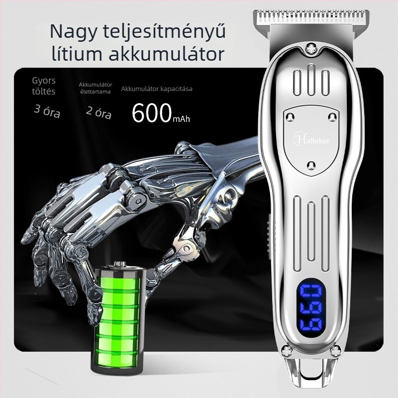 Hajvágó LCD-kijelzéssel, kefés motorral, rozsdamentes acél pengékkel, beépített 500-800 mAh akkumulátor, üzemidő 1-3 óra