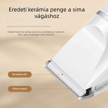Hajvágó készülék USB-tápellátással, beépített 1000–1200 mAh akkumulátor, rozsdamentes acél penge (kivehető és mosható), zaj 36–45 dB