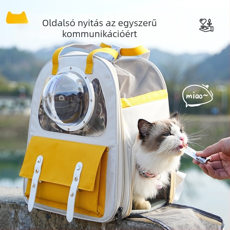 Háziállatok hátizsákja űr-kapszula dizájnnal, nagy kapacitású, műanyag héj, közepes puhaság