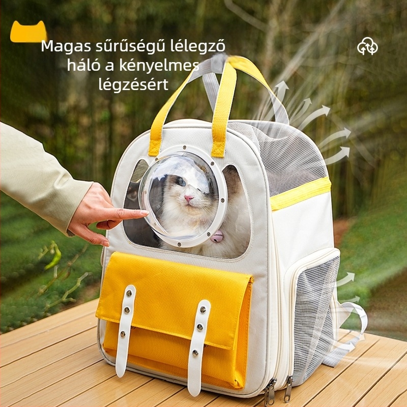 Háziállatok hátizsákja űr-kapszula dizájnnal, nagy kapacitású, műanyag héj, közepes puhaság