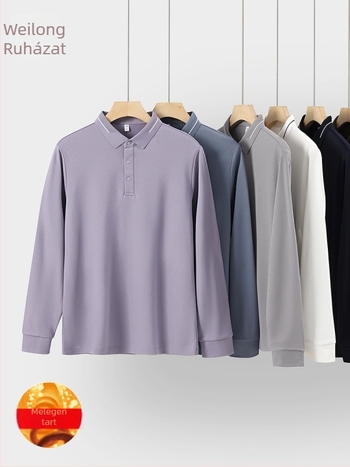 Gyapjú polo felső, nehéz fleece 240 g, anti-pilling, hosszú ujjú galléros, őszi stílus