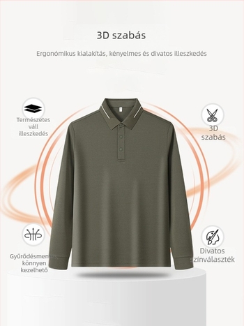 Gyapjú polo felső, nehéz fleece 240 g, anti-pilling, hosszú ujjú galléros, őszi stílus