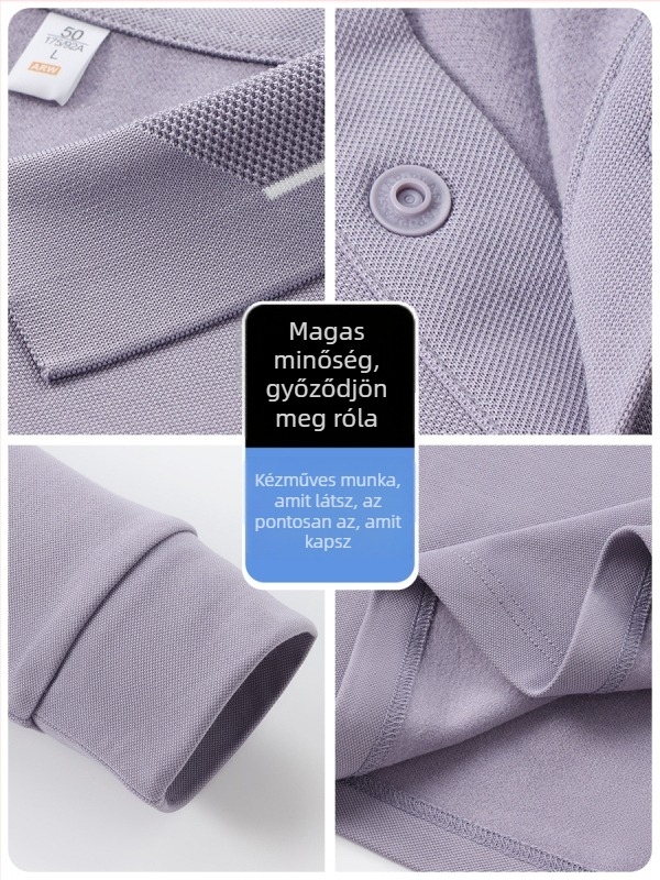 Gyapjú polo felső, nehéz fleece 240 g, anti-pilling, hosszú ujjú galléros, őszi stílus