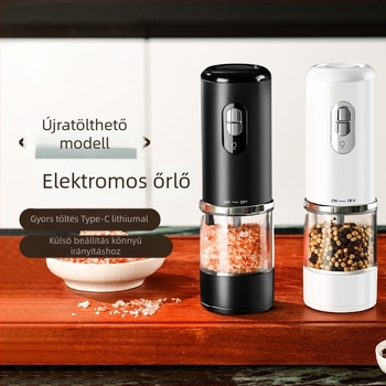 Újrat tölthető elektromos borsőrlő tengeri só tartállyal, ABS test, logó testreszabás, modell KYMQ-44B