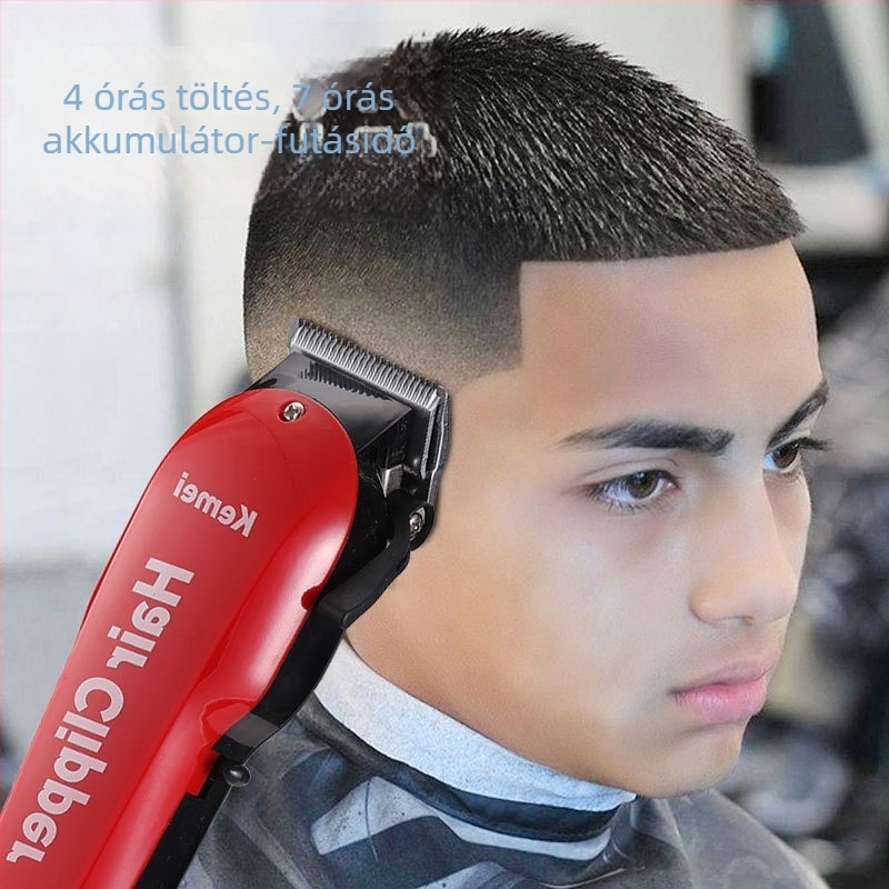 KM-706Z hajvágó – újratölthető, kefés motor, 6–8 óra akkumulátor-üzemidő, magas széntartalmú acél vágófej, alacsony zajszint