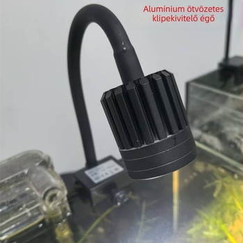 Akvárium clip lámpa alumínium ötvözet házban, háromszínű váltás, teljesítmény 6W/8W/10W/12W, modellek 522/523/527/528, cseppálló megvilágítás