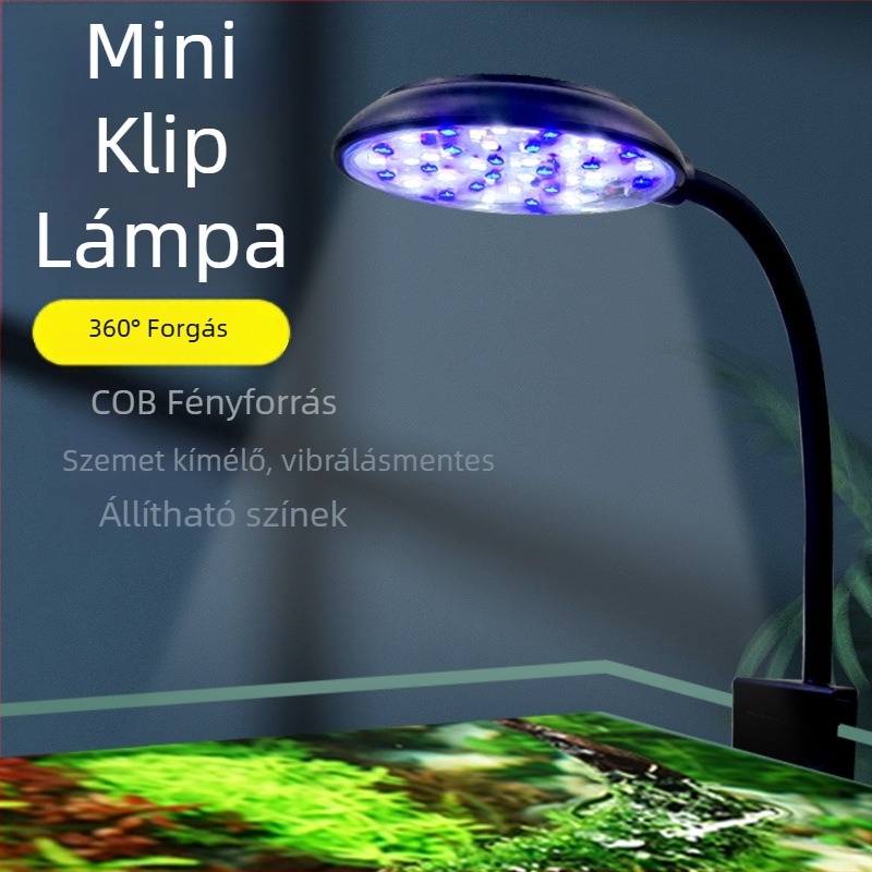 LED akváriumi csipeszes lámpa halak és vízinövények számára, USB tápellátású mini világítás, 7W