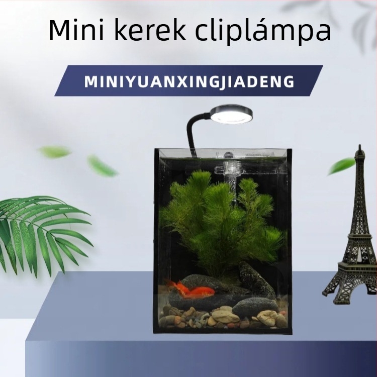 LED klipszes lámpa akváriumhoz, kör alakú, USB tápegység, 3W teljesítmény, világítás vízi növények növekedéséhez