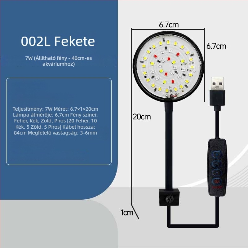 Akvarisztikus LED klipszes lámpa, energiatakarékos világítás, ABS anyag, 5W/7W