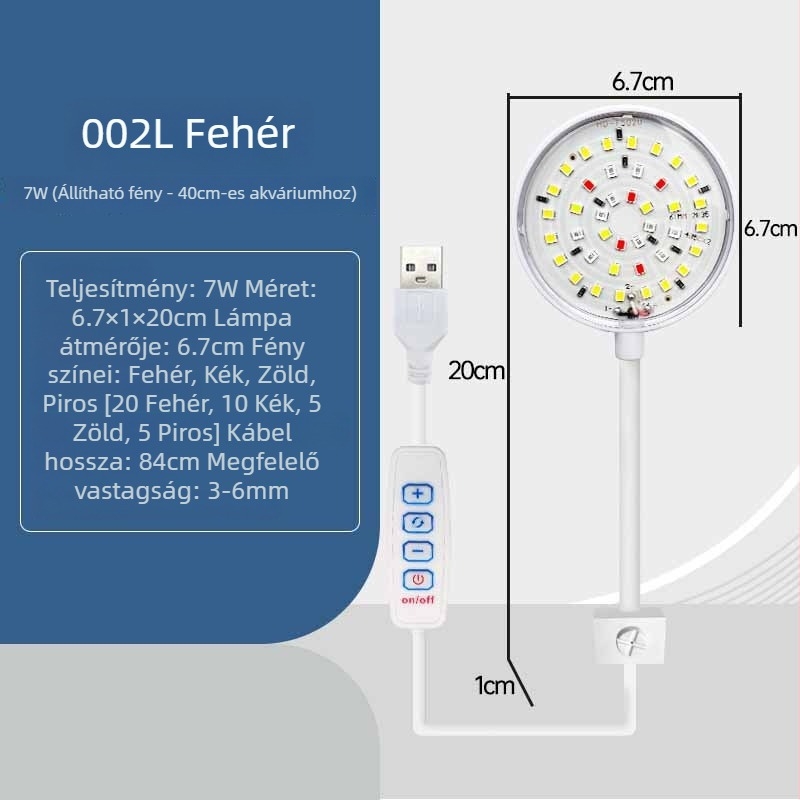 Akvarisztikus LED klipszes lámpa, energiatakarékos világítás, ABS anyag, 5W/7W