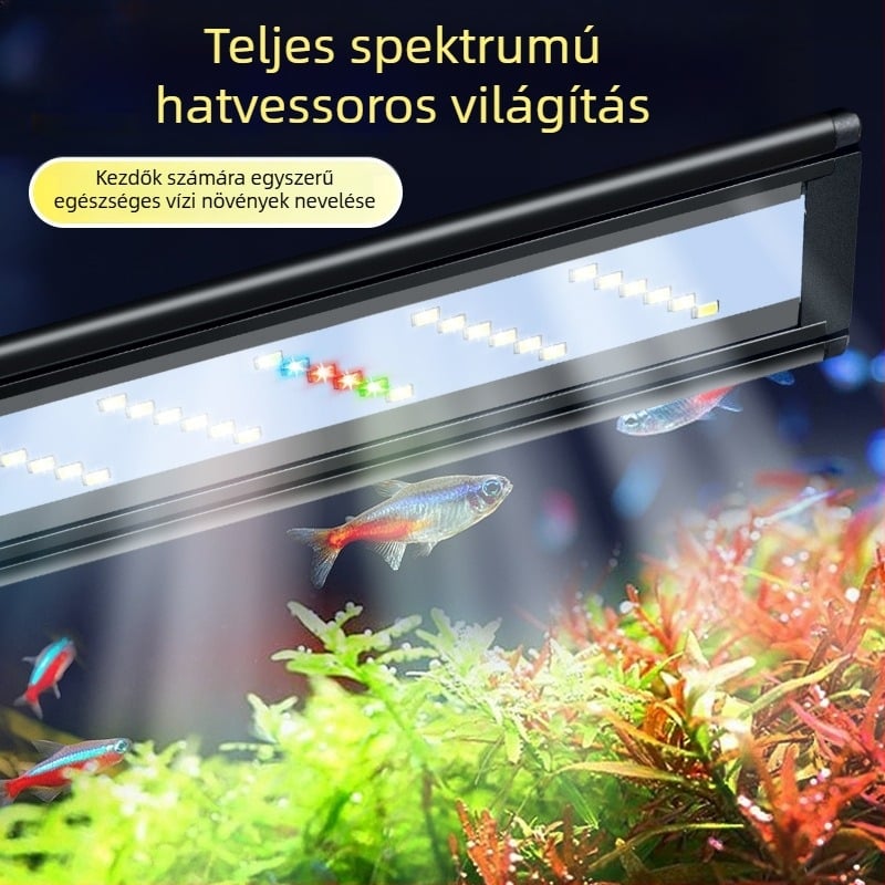 LED akváriumi lámpa tartóval, vízálló teljes spektrumú világítás növényekhez, 8–32 W, műanyag