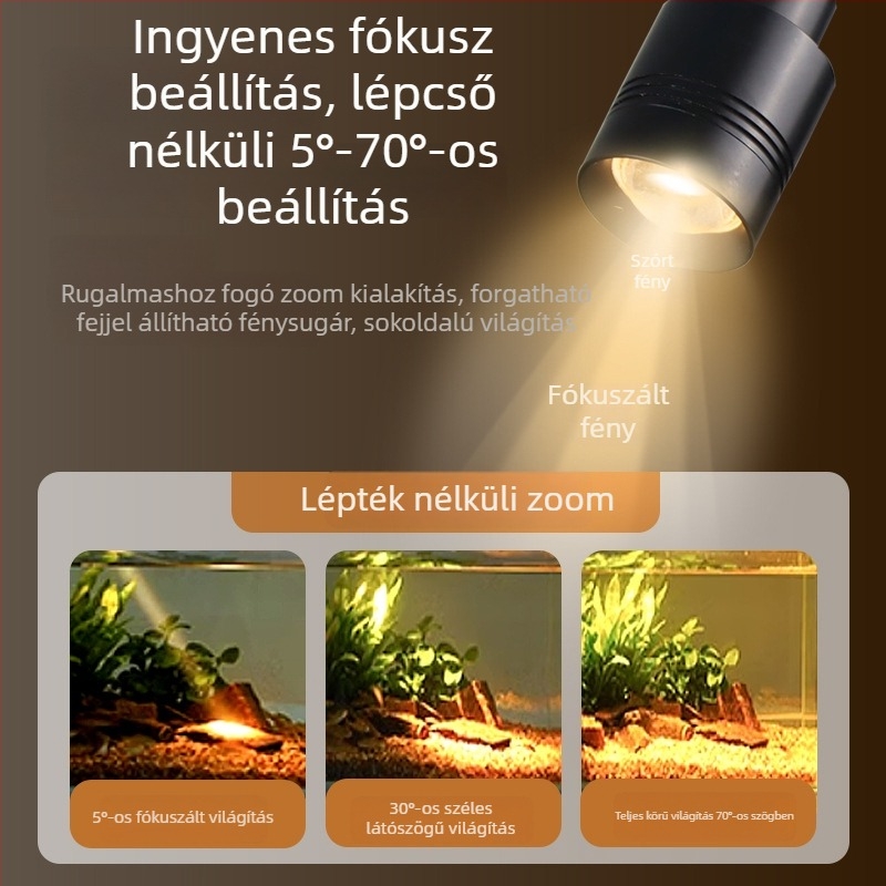 LED akváriumi lámpa állítható fókusz és zoom funkcióval, alumínium ötvözet, 3W