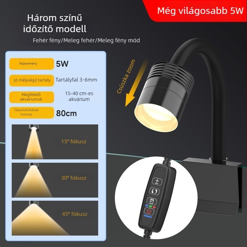 Parker USB mini akváriumi klipszes spotlámpa, 5W, műanyag ház, 102 g