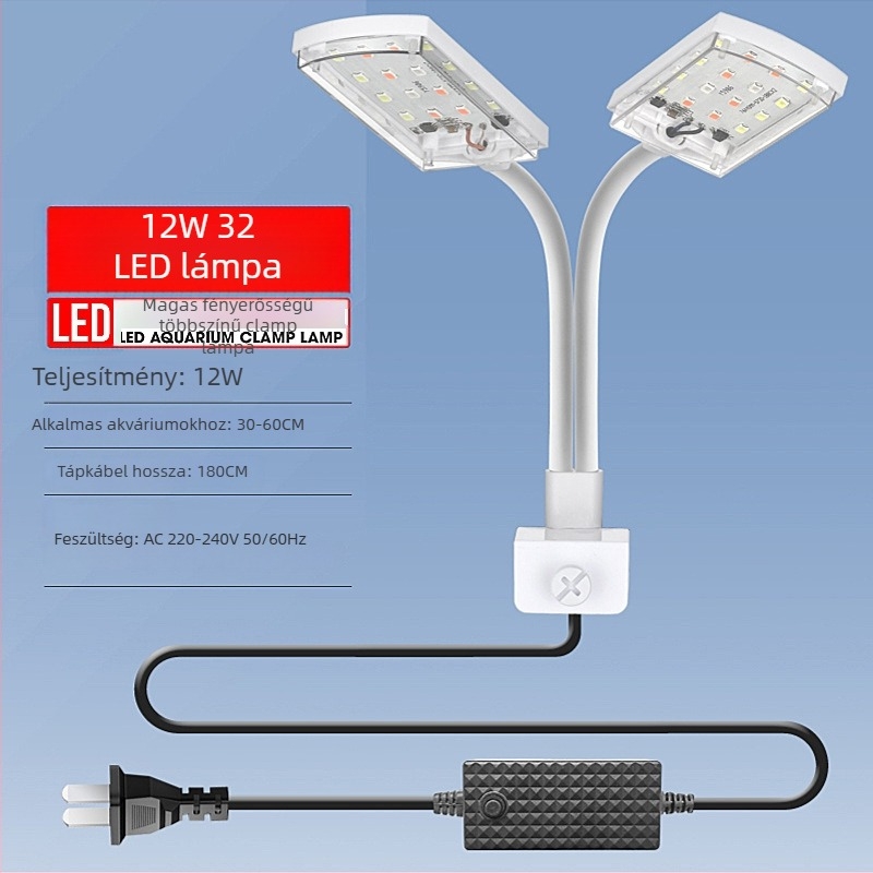 Kétfejű akváriumklip lámpa — műanyag, 6W, 200 g, Spring Dragon