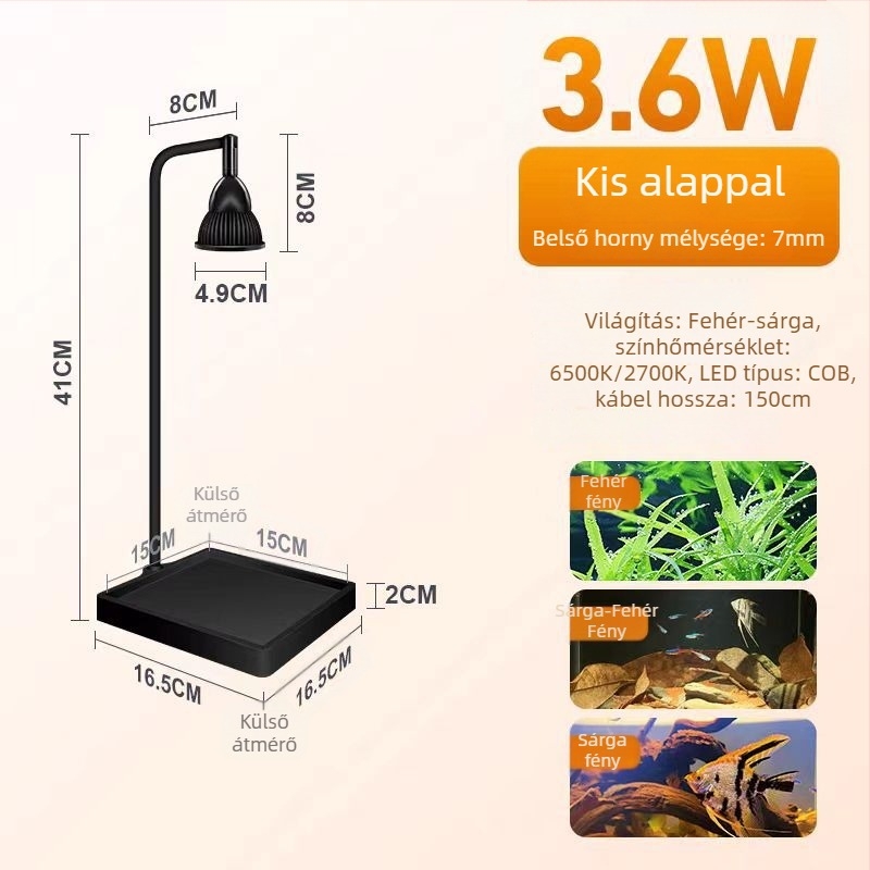 LED akváriumi világítás – asztali spotlámpa aljzattal, vízi növények és moha számára, Yikoda márka