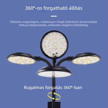 Akvarisztikai LED világítás – 6W, USB clip-on, 360° megvilágítás, algák elleni, vízálló, ABS ház