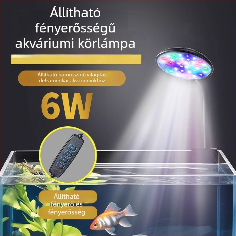 Akvarisztikai LED világítás – 6W, USB clip-on, 360° megvilágítás, algák elleni, vízálló, ABS ház