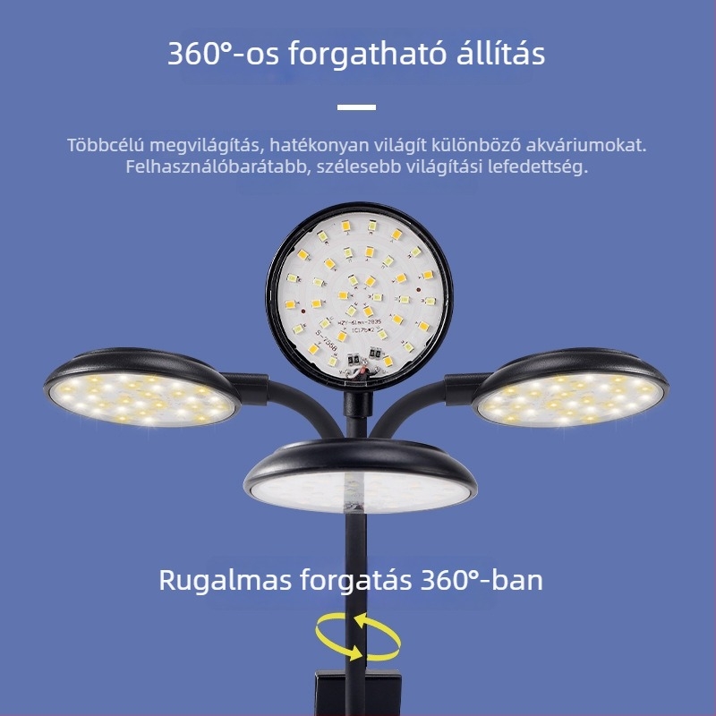 Akvarisztikai LED világítás – 6W, USB clip-on, 360° megvilágítás, algák elleni, vízálló, ABS ház