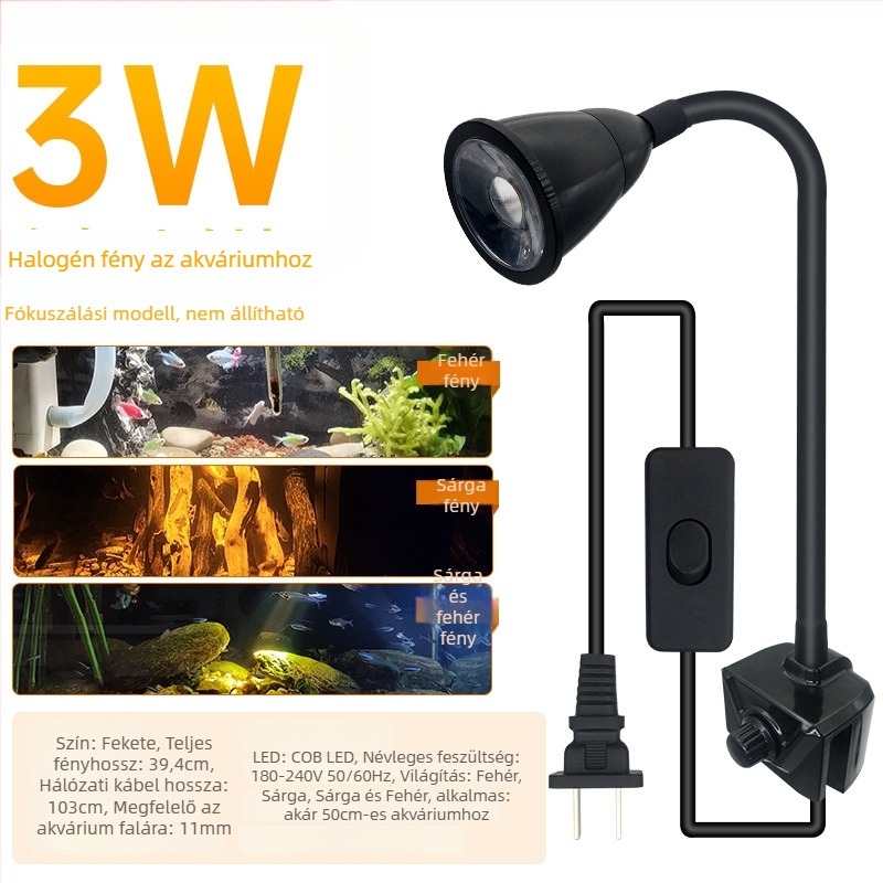 Akvari LED clip világítás, vízálló, teljes spektrum, állítható zoom fénysugár, alumíniumötvözet ház, teljesítmény 3W–12W