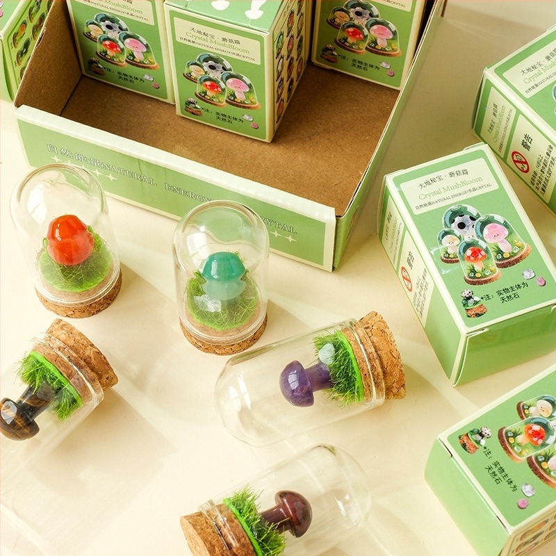 9 darab kristálygomba üvegben kínált mini táj dísz, ajándékdobozos csomagolás, modern minimalista geometriai dizájn, Apeng Crystal Crafts