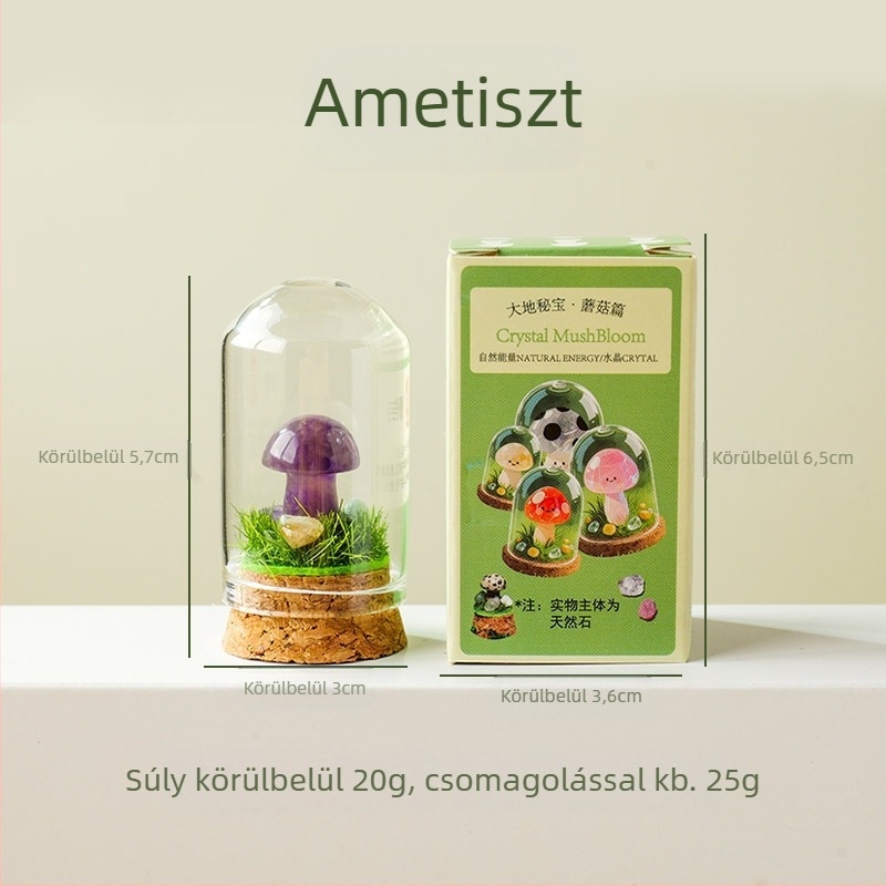 9 darab kristálygomba üvegben kínált mini táj dísz, ajándékdobozos csomagolás, modern minimalista geometriai dizájn, Apeng Crystal Crafts
