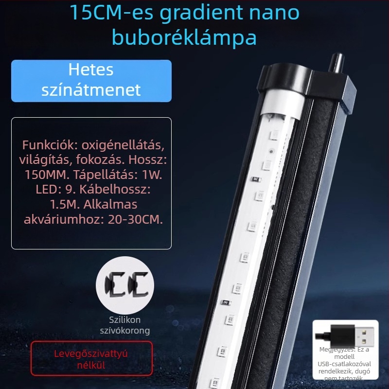 Akvarisztikus LED buboréklámpa gradiens megvilágítással, oxigénálás és tájépítés – 1–6W, 300 g, Autonomous (OEM)