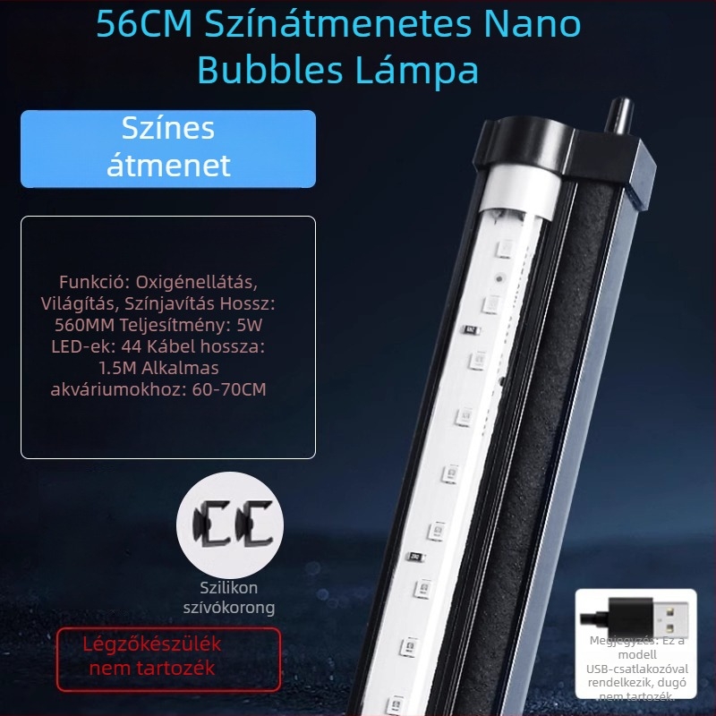 Akvarisztikus LED buboréklámpa gradiens megvilágítással, oxigénálás és tájépítés – 1–6W, 300 g, Autonomous (OEM)