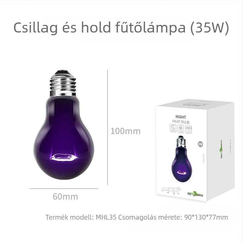 Reptizoo éjszakai fény és fűtő lámpa hüllőknek – üveg + fűtő vezeték, Modell MHL, 35–100W, nyújt éjszakai fényt és meleget