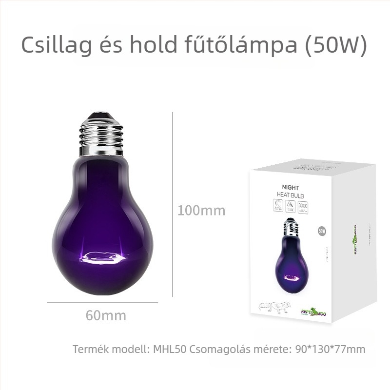 Reptizoo éjszakai fény és fűtő lámpa hüllőknek – üveg + fűtő vezeték, Modell MHL, 35–100W, nyújt éjszakai fényt és meleget