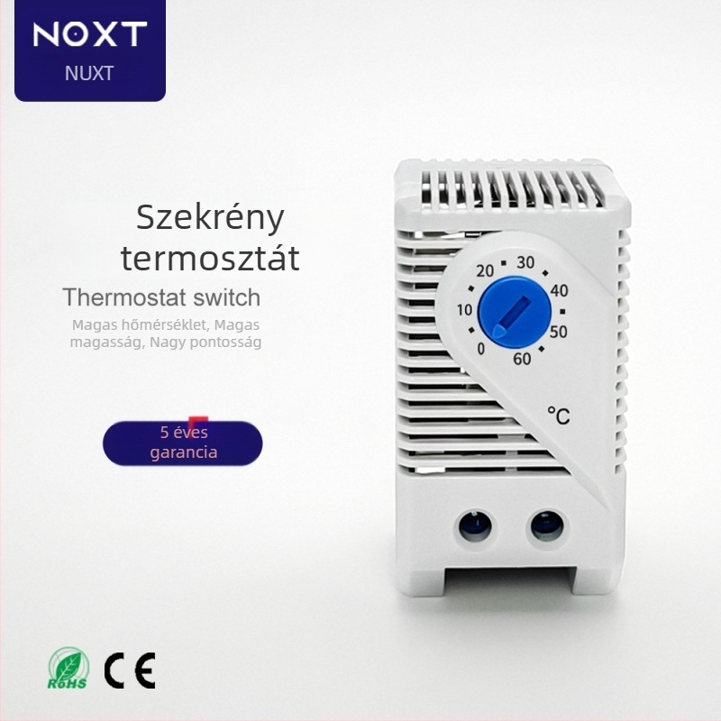 Állítható szekrényventilátor termosztát, mechanikus hőmérséklet-szabályozó DIN-sínre szerelve, 220 V, kimenet 10, élettartam 100000