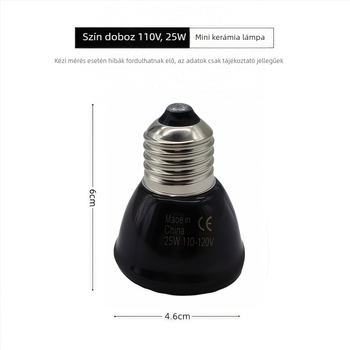 Kerámiás fűtő lámpa hüllők és háziállatok számára, 25/50/75/100W, tömeg 64 g